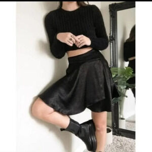 NWT Free People Starstruck Mini Skirt Faux Wrap Swing Black Party